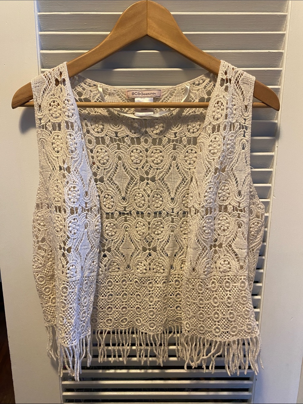 BCBGeneration Cream Crochet Fringe Camisole Vest